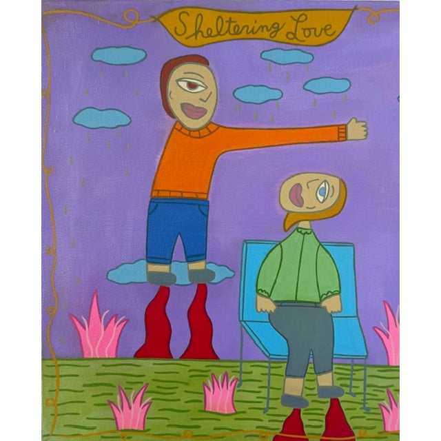 Paint Original Acrylic Folk Art Painting Done My Renowned Key West Artist 'Sheltering Love' For Sale - Image 7 of 7