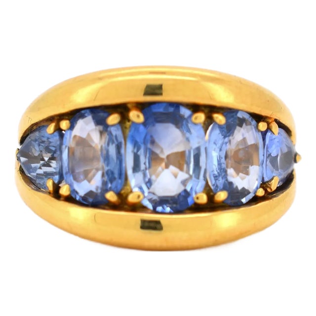 Vintage 1980 Dome Ring, 18-Carat Gold, Natural Sapphires (4 Carats Total), Size 6.25 For Sale
