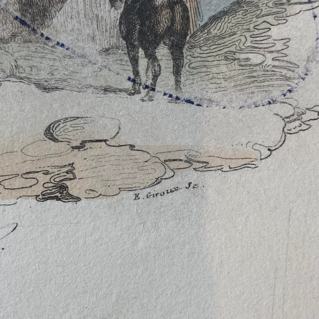 Tan French Antique 18th Century "Le Lama" Animal Engraving Hand Colored Signed Artwork For Sale - Image 8 of 11