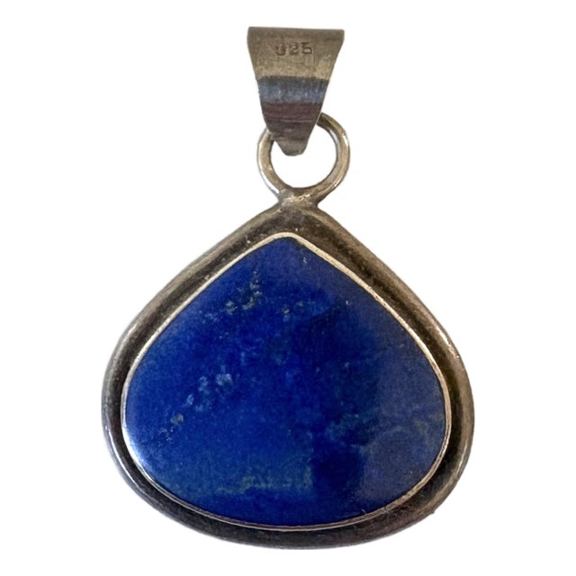 Handcrafted 925 Sterling Silver Teardrop Pendant Featuring a Deep Blue Lapis Lazuli For Sale