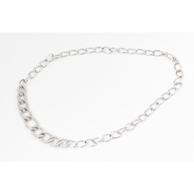 Diamond Oval 18k White Gold 14" Link Choker or Collar Necklace For Sale In Miami - Image 6 of 11
