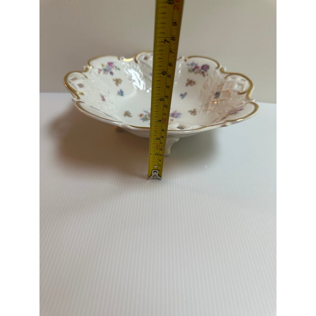 1970s Reichenbach Germany 11" Diameter Footed Floral Gold Trim Reticulated Dish For Sale - Image 12 of 18
