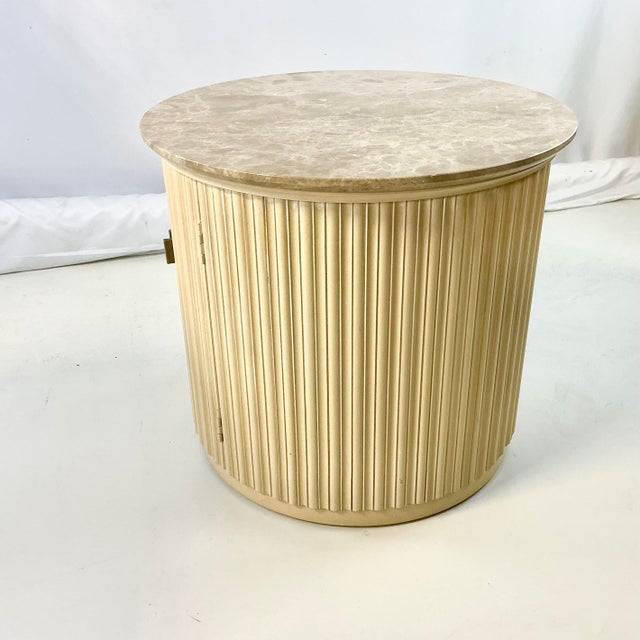 Vintage Neoclassical Roman Contemporary Century Furniture Drum Marble Top Side Table For Sale - Image 10 of 16