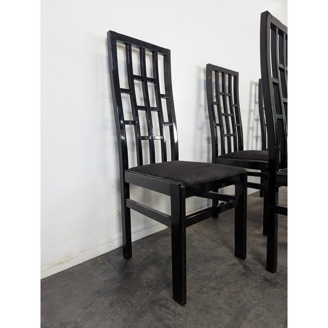 Japanese-Style Black Lacquered Chairs, Set of 6 For Sale - Image 4 of 11
