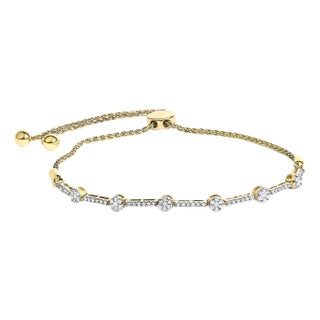 14K Gold Plated Sterling Silver 1/3 Cttw Diamond Slider Link Bolo Bracelet For Sale