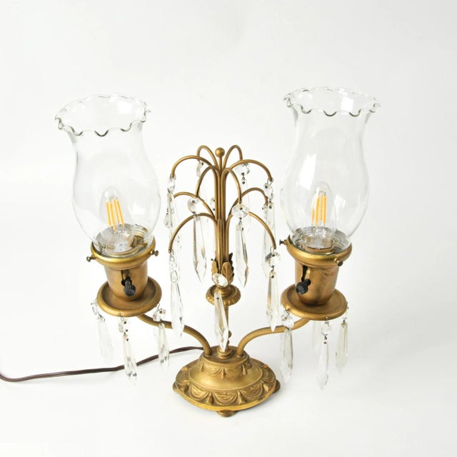 French Antique French Girandole Waterfall Crystal Table Lamp For Sale - Image 3 of 10
