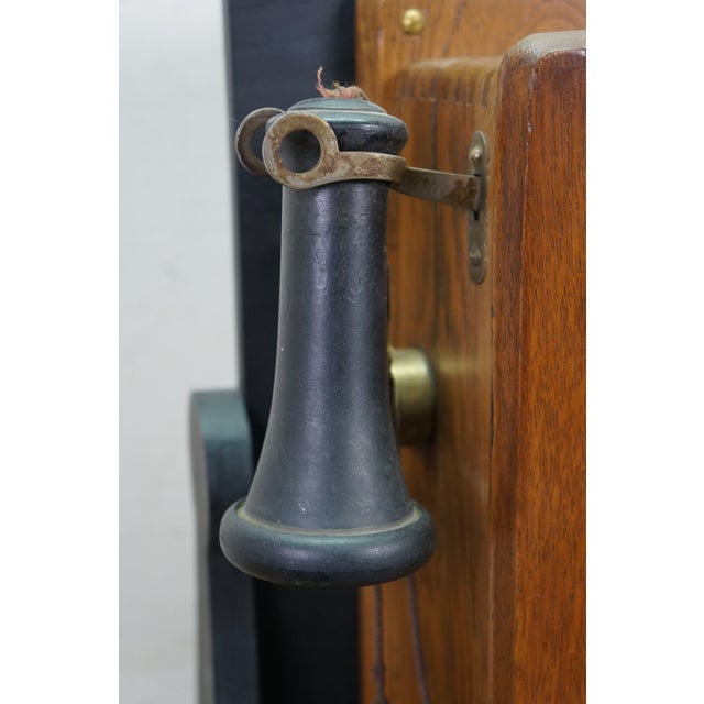 Antique Sears Roebuck & Co Oak Hand Crank Wall Telephone Phone on Stand 24" For Sale - Image 15 of 18