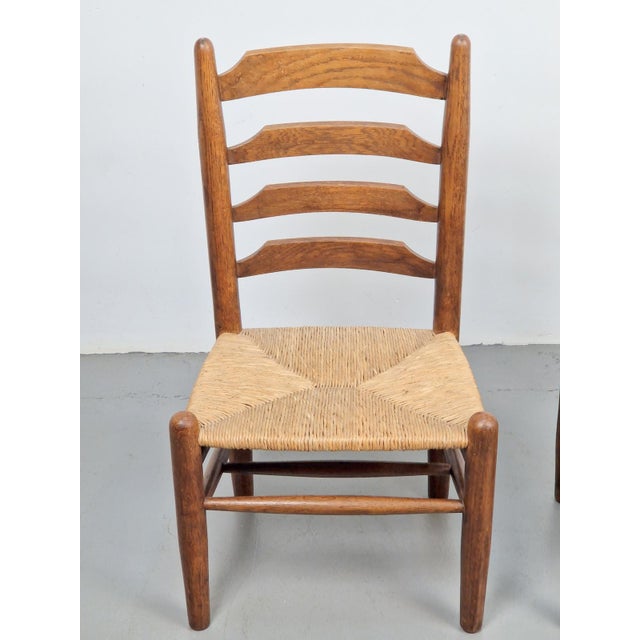 Wood Set of Brutalist Wood and Wicker Chairs in the style of Charlotte Perriand, 1960s, Set of 2 For Sale - Image 7 of 16