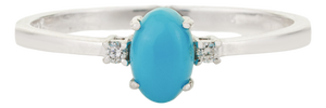 Oval Cut Turquoise & Diamond Solitaire Three Stone Ring in 14k Gold Size 4