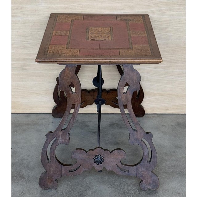 Spanish Baroque Side Table with Lyre Legs and Marquetry Top, 1850 For Sale - Image 4 of 14