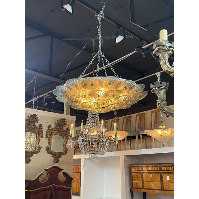 Modern Murano Disc Flush Mount Chandelier For Sale - Image 3 of 9