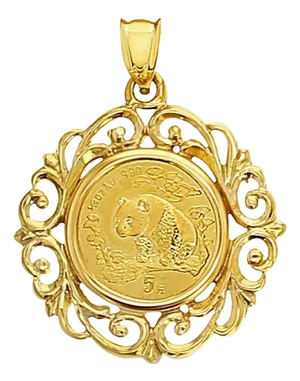 1997 Panda Coin 1/20OZ Gold Necklace with 14k Yellow Gold Bezel 16"