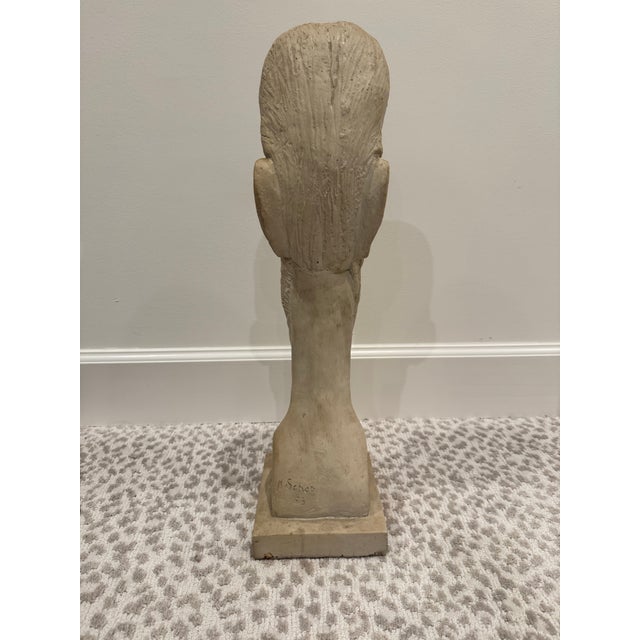 Antique White Superb Giacometti-Style 1953 Plaster Portrait Bust Signed A. Schor For Sale - Image 8 of 9