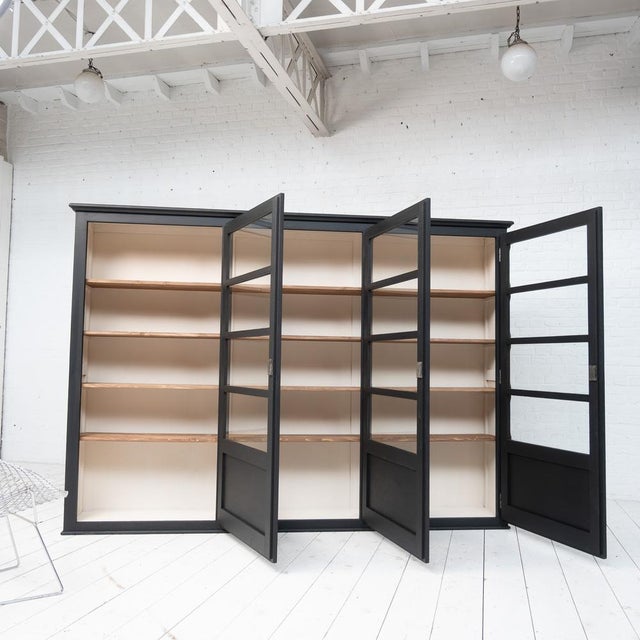 Large Vintage French Blackened Wood Bookcase, 1950 For Sale - Image 6 of 8