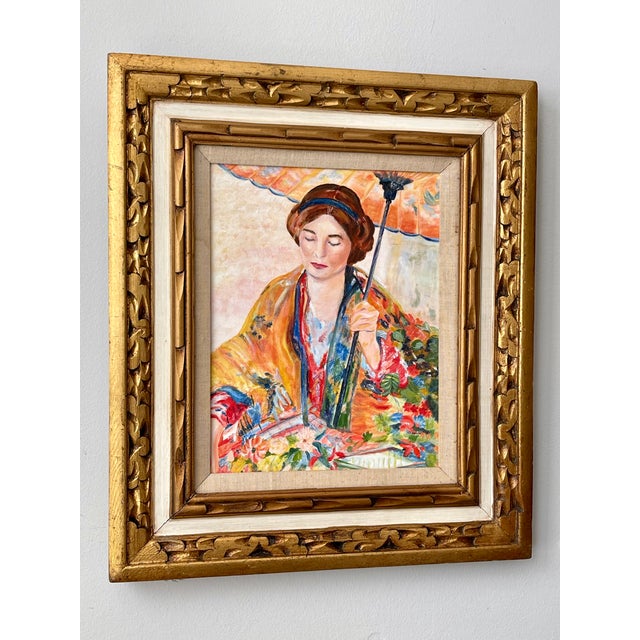 Textile Late 20th Century Woman With a Parasol Modern Impressionist Painting After Richard E. Miller For Sale - Image 7 of 13