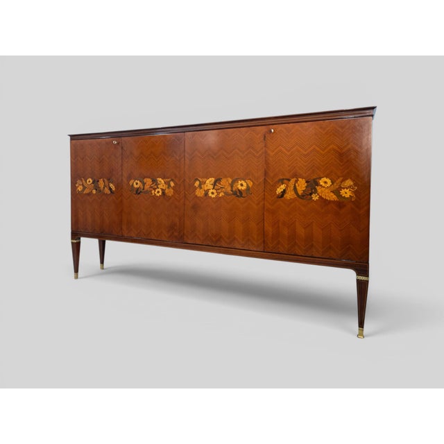 Wood Mid-Century Italian Sideboard with Floral Marquetry by Paolo Buffa, 1950s For Sale - Image 7 of 18