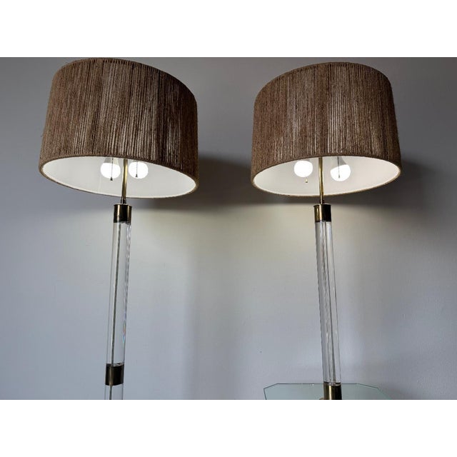1980s Italian Vintage Lucite & Brass Floor Lamps – A Pair For Sale - Image 15 of 18