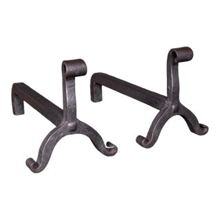 Pair of Antique Firedogs, English, Estate Made Wrought Iron, Andirons, Victorian For Sale