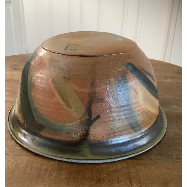 Rustic Studio Pottery Hand Thrown Glazed Centerpiece Bowl Marked Prins For Sale - Image 3 of 8