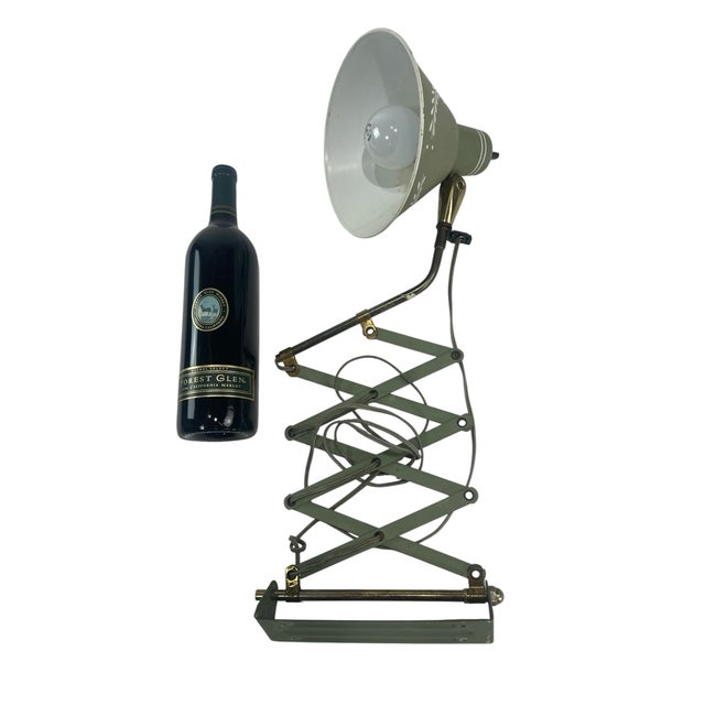 Mid-Century Modern Vintage Mid-Century Modern Sage Green Tole Scissor Arm Wall Lamp For Sale - Image 3 of 12