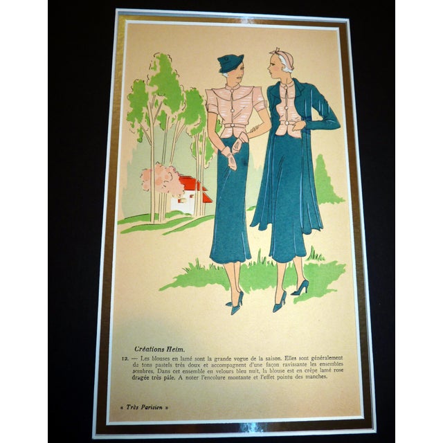 A stunning original Art Deco pochoir (hand-stenciled) fashion plate from the famed French publication Très Parisien, circa...