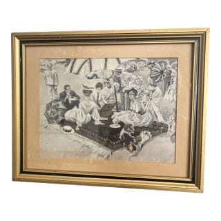 Antique Lithograph Harrison Fisher "Picnic at the Beach" For Sale