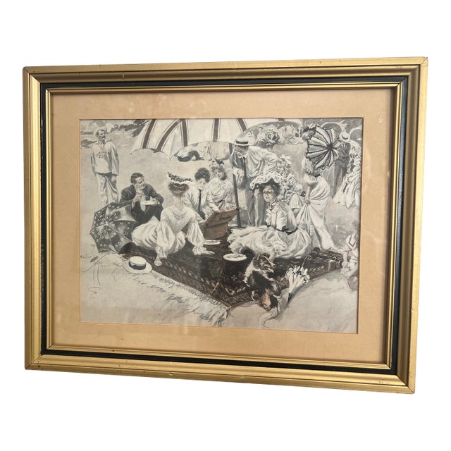 Antique Lithograph Harrison Fisher "Picnic at the Beach" For Sale