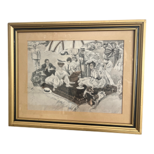 Antique Lithograph Harrison Fisher "Picnic at the Beach"