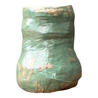 Vintage Green Glazed Ceramic Vase For Sale