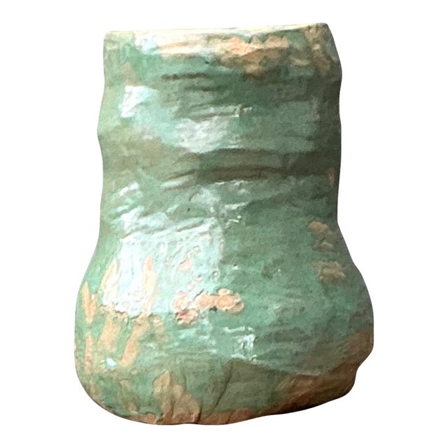 Vintage Green Glazed Ceramic Vase For Sale