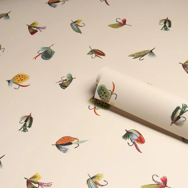 Schumacher SAMPLE - Schumacher Fly Fishing Wallpaper In Ivory For Sale - Image 4 of 6