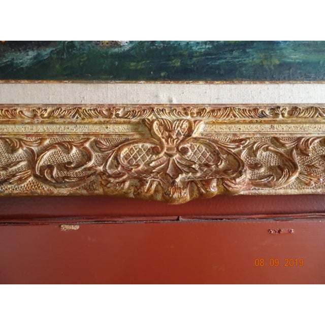 This French acrylic paint on canvas in a beautiful carved wood frame is a reproduction of a famous painting by Georges...