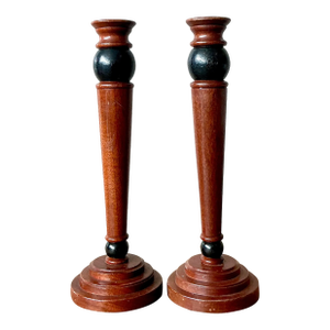 Vintage Regency Carved Pillar Candlesticks - A Pair