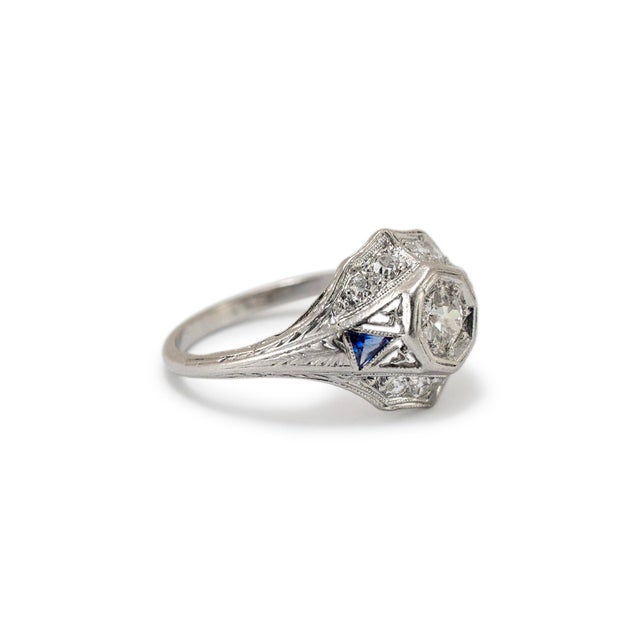 Early 20th Century Antique Art Deco Platinum Old European Cut Sapphire ...