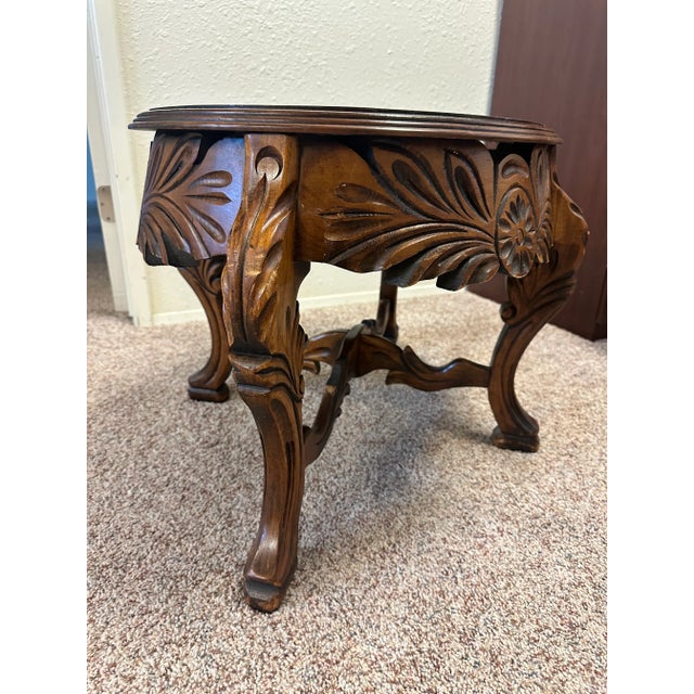 Antique French Renaissance Style Wood & Glass Top Tray Coffee Table With Carved Cherubs For Sale - Image 9 of 17