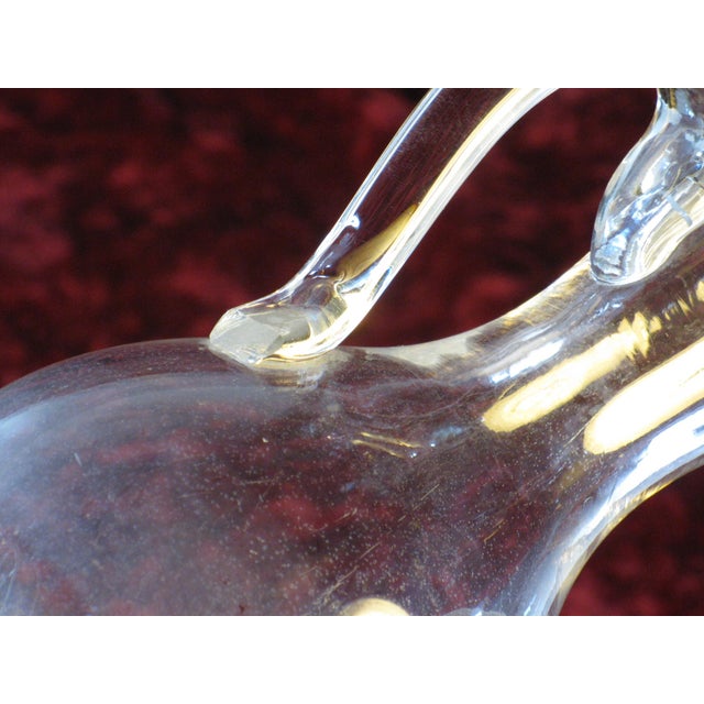 Transparent Glass Pitcher Antique Mouth Blown Hand Cut Fleur de Lis Engraved Clear Ca.1860's For Sale - Image 8 of 12