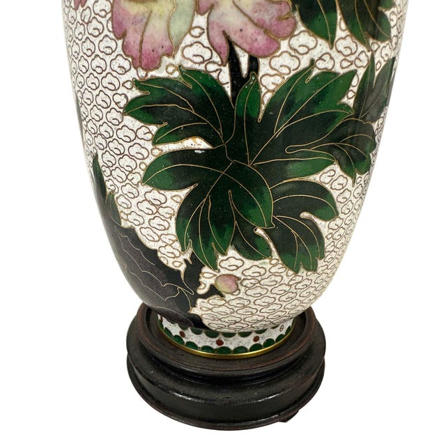 Chinese Mid-20th Century Hand-Crafted Vintage Chinese Cloisonne Vase - Peony Blossoms For Sale - Image 3 of 13