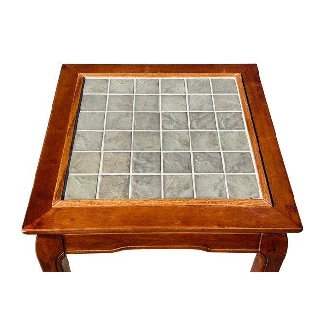 Wood Vintage Ming Style Elmwood Square Coffee Table With Tile Inlay Top – Asian Chinoiserie Hardwood Accent Table With Horse Hoof Legs For Sale - Image 7 of 8