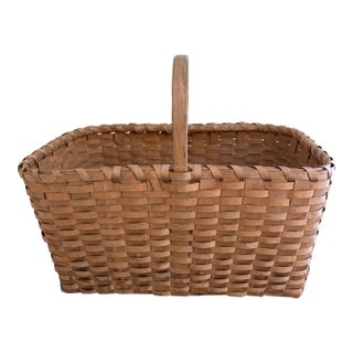 Antique Early 20th Century American Splint Oak Gathering Basket For Sale