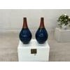 Large Artisan Teardrop Ceramic Vases in Deep Blue and Terracotta Glaze - A Pair For Sale - Image 15 of 18