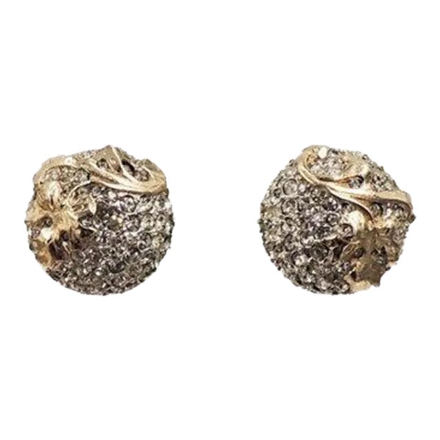 Vintage 1950s Signed Reja Pave Clear Rhinestone Leaf Clip Earrings - 2 Pieces For Sale