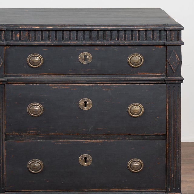 Black Pair, 19th Century Black Painted Swedish Gustavian Chest of Three Drawers For Sale - Image 8 of 18