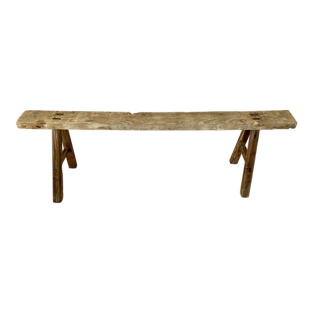Rustic Elm Wood Skinny Bench For Sale