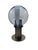 They feature cylindrical metal bases with circular platforms and spherical shades of blown glass, made using the membrane...