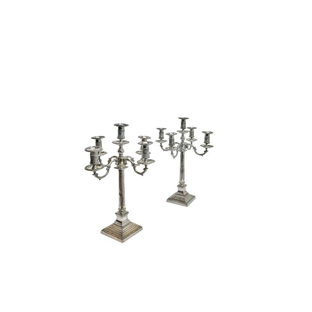 Large Empire Silverplated Brass Five-Arm Candelabras, 1940s, Set of 2 For Sale - Image 14 of 14