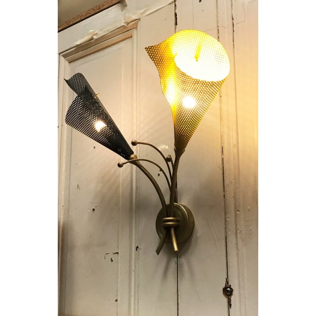 Perforated Iron & Brass Sconce, 1950s For Sale - Image 9 of 18