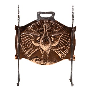 Arts & Crafts Copper and Iron Firescreen Depicting a Peacock English, Circa 1880 For Sale