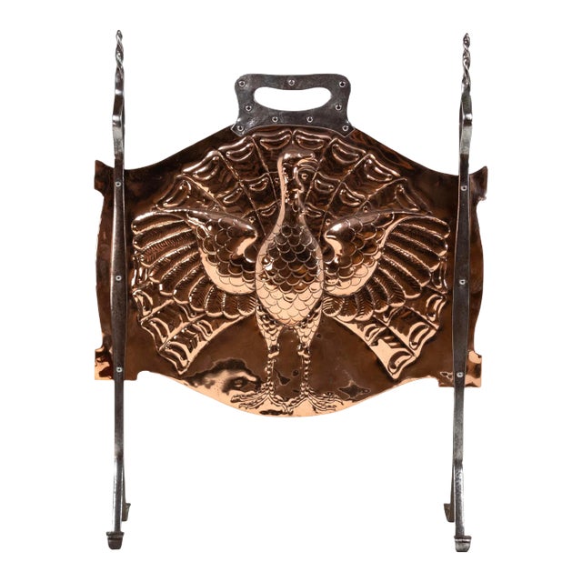 Arts & Crafts Copper and Iron Firescreen Depicting a Peacock English, Circa 1880 For Sale