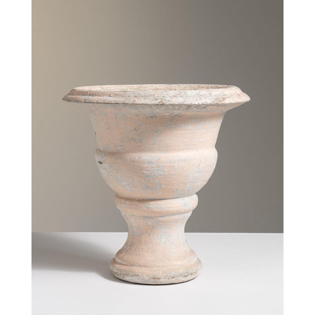 1960-1969 France Weathered Antique White Painted Pedestal Urn Planter For Sale - Image 4 of 7