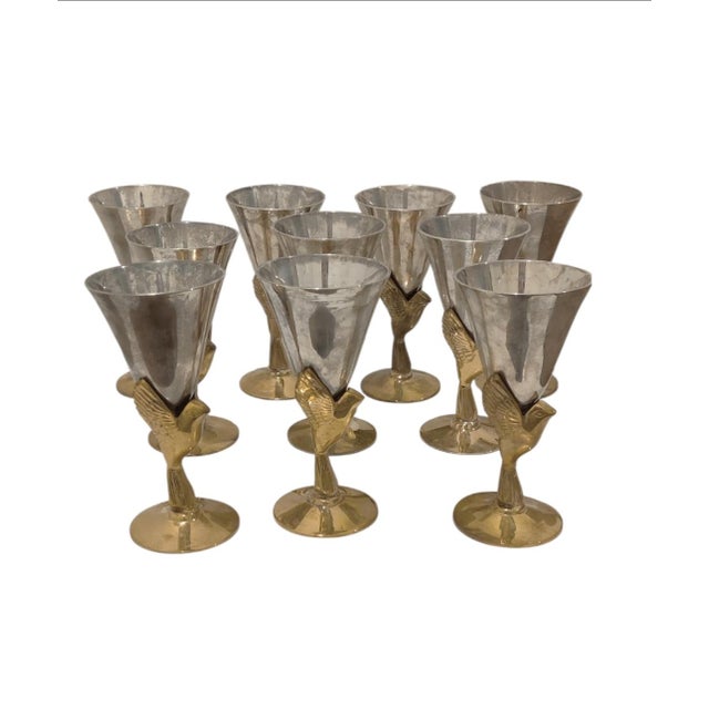 Godinger Vintage Elegant Heavy Silver-Plate and Brass Sculpted Bird Cordial/Shot Goblets, Set of 10 For Sale - Image 4 of 6